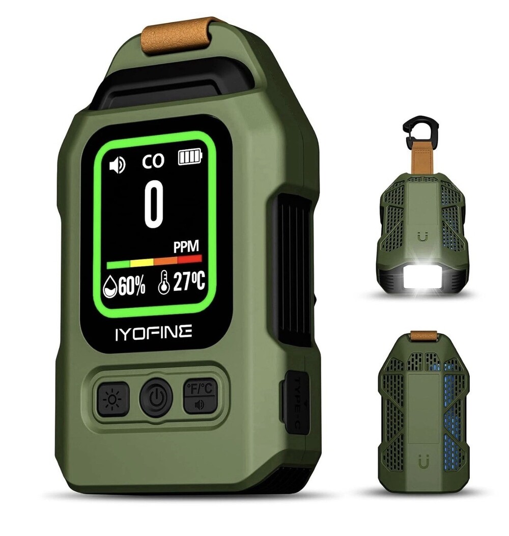 (Dark Gray) Portable 3-in-1 carbon monoxide temperature and humidity detector